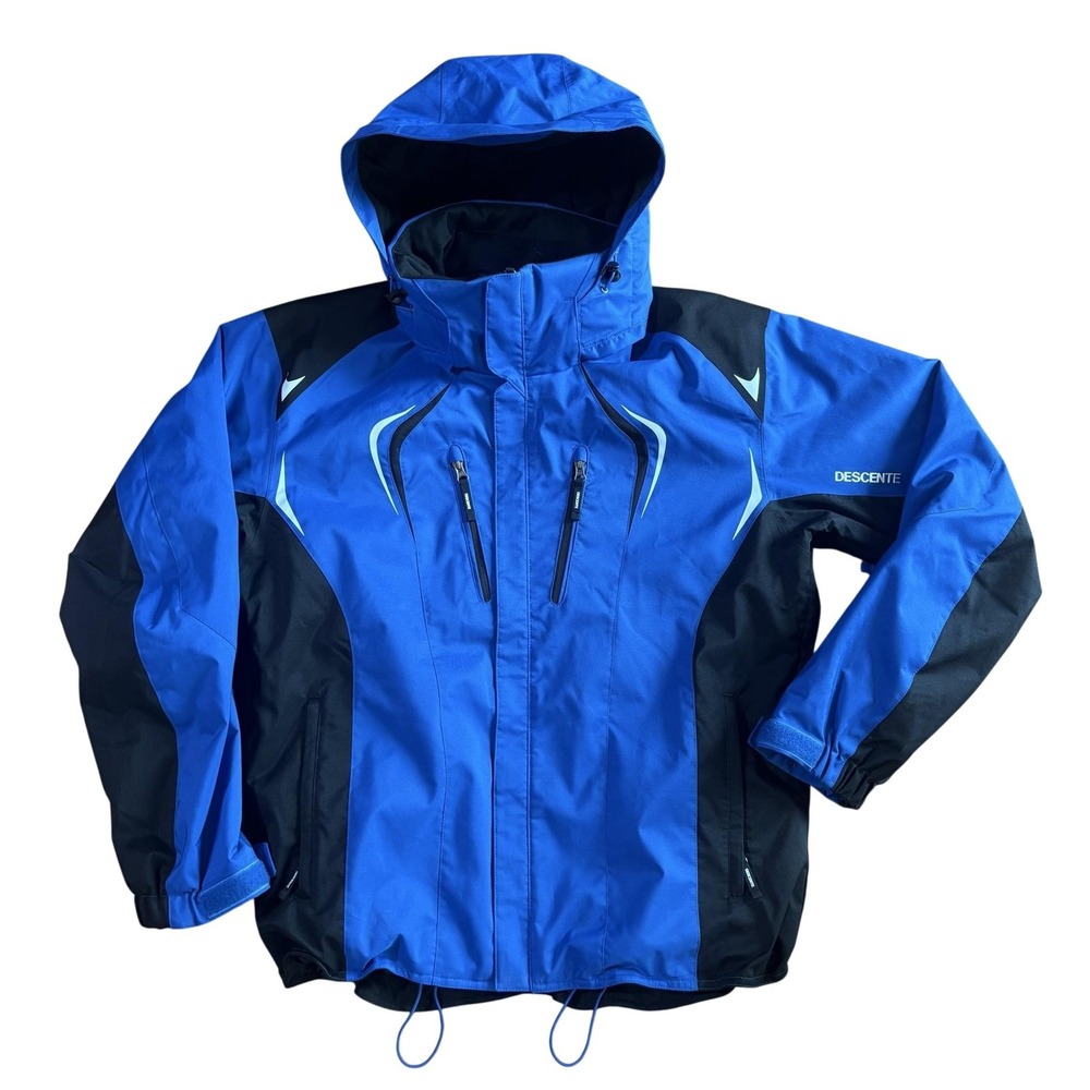 Descente Ski Jacket Mens Large Blue Black Hooded Insulated Snowboard D2-8657US